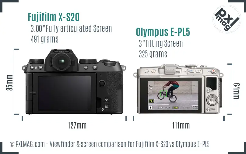 Fujifilm X-S20 vs Olympus E-PL5 Screen and Viewfinder comparison