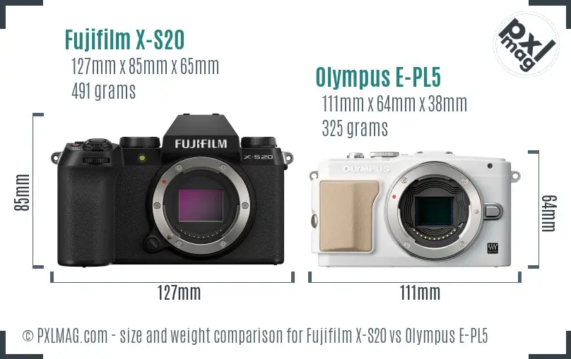 Fujifilm X-S20 vs Olympus E-PL5 size comparison