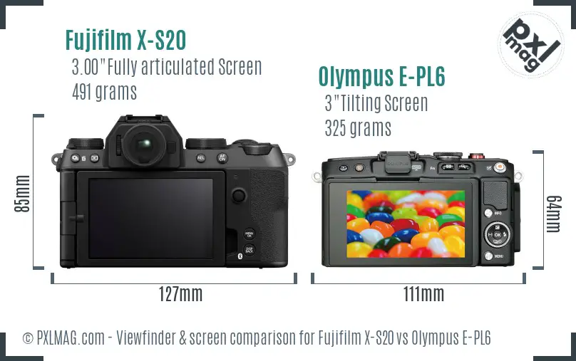 Fujifilm X-S20 vs Olympus E-PL6 Screen and Viewfinder comparison