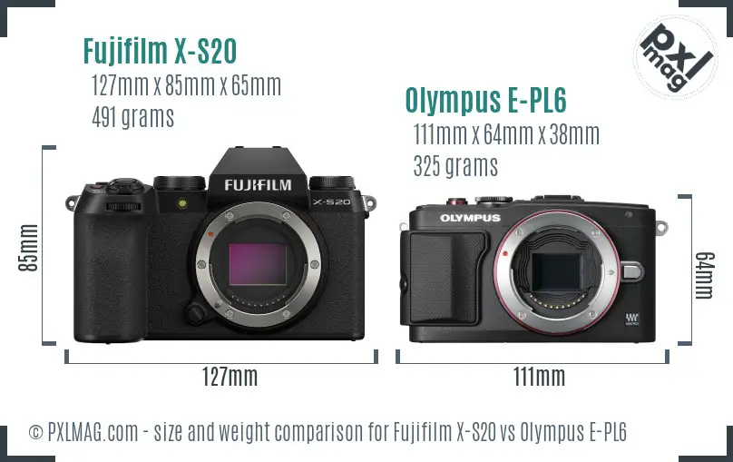 Fujifilm X-S20 vs Olympus E-PL6 size comparison