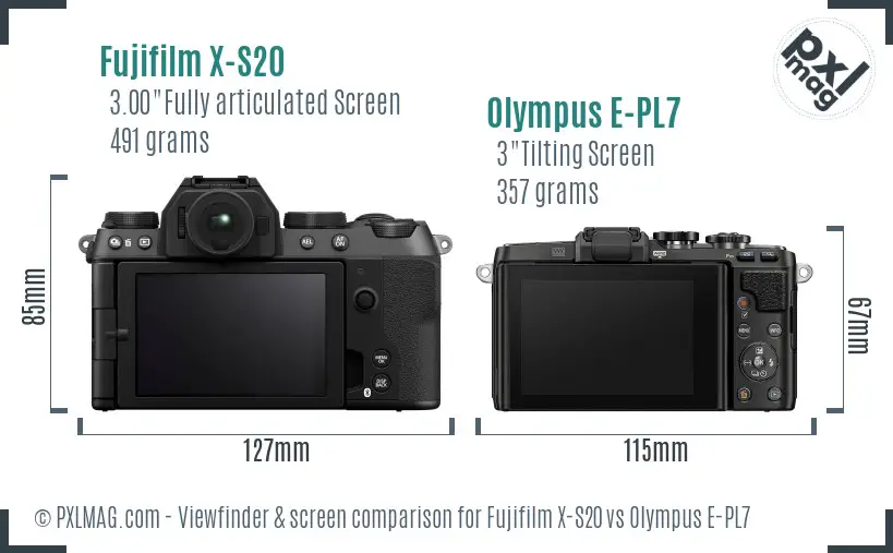 Fujifilm X-S20 vs Olympus E-PL7 Screen and Viewfinder comparison