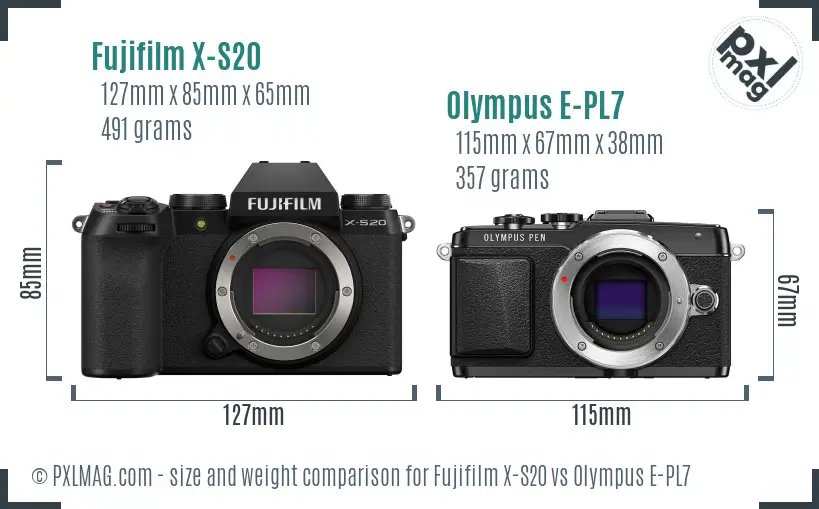 Fujifilm X-S20 vs Olympus E-PL7 size comparison