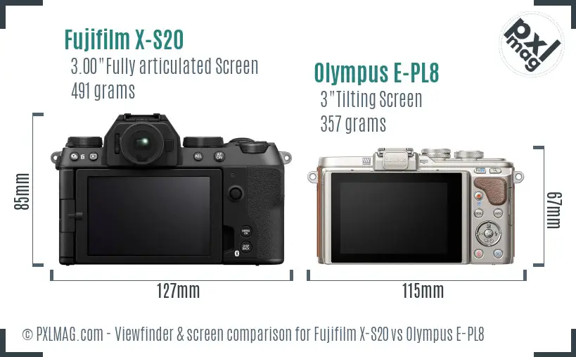 Fujifilm X-S20 vs Olympus E-PL8 Screen and Viewfinder comparison