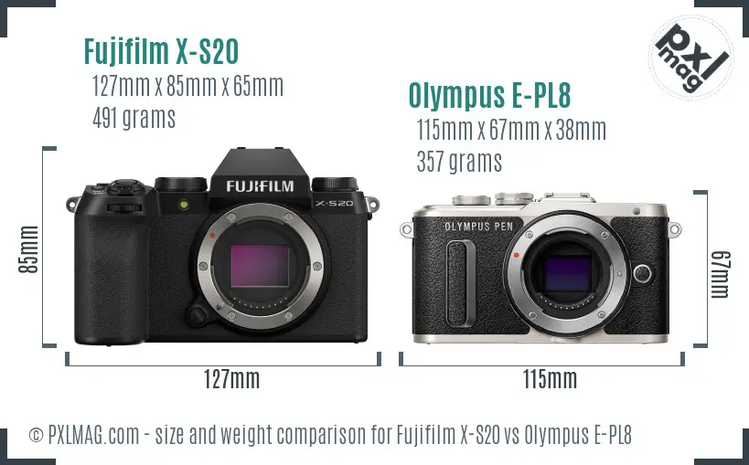 Fujifilm X-S20 vs Olympus E-PL8 size comparison
