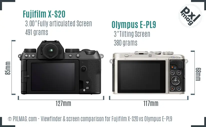 Fujifilm X-S20 vs Olympus E-PL9 Screen and Viewfinder comparison