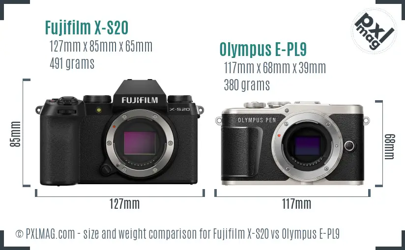 Fujifilm X-S20 vs Olympus E-PL9 size comparison