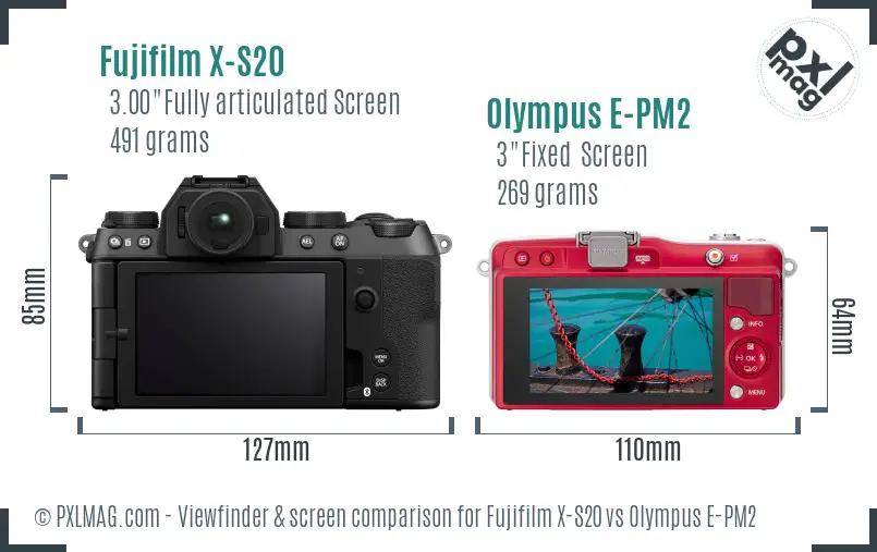 Fujifilm X-S20 vs Olympus E-PM2 Screen and Viewfinder comparison
