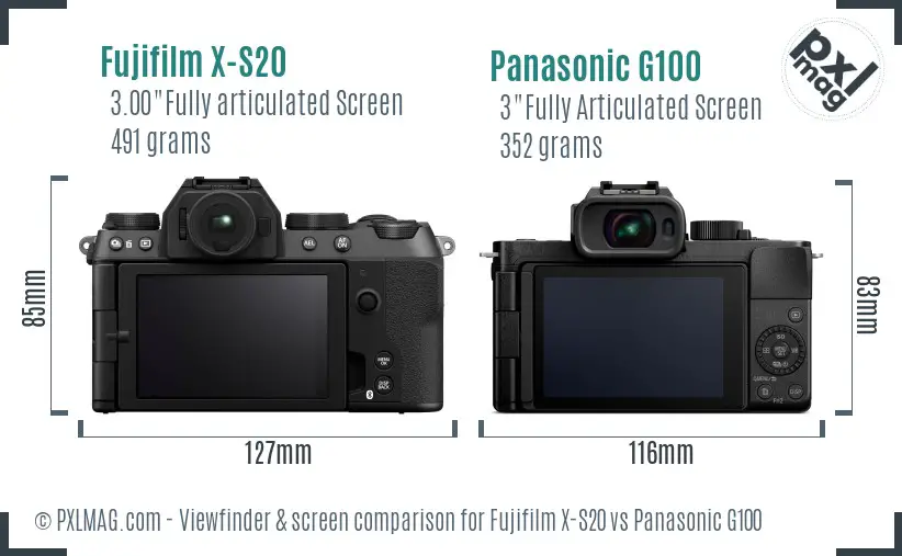 Fujifilm X-S20 vs Panasonic G100 Screen and Viewfinder comparison