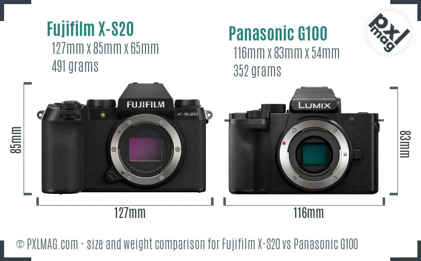Fujifilm X-S20 vs Panasonic G100 size comparison