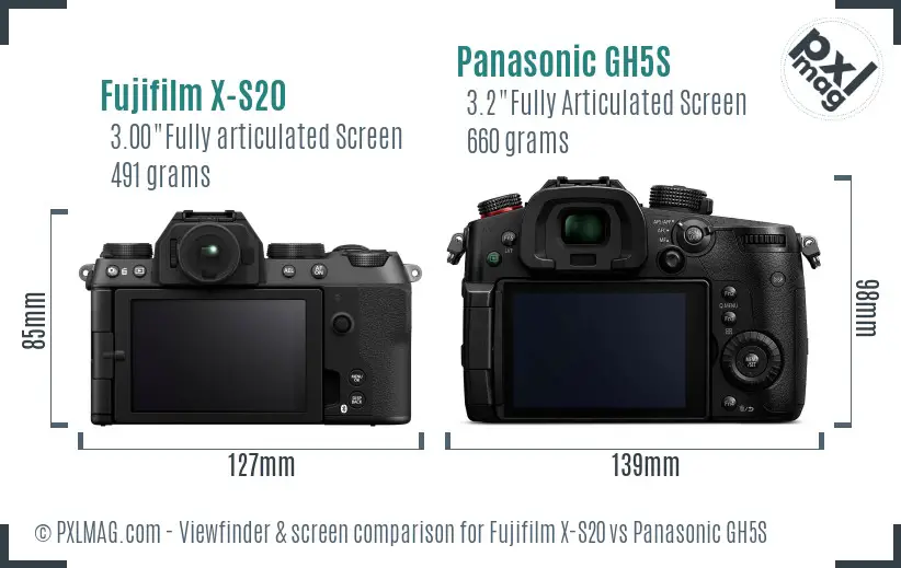 Fujifilm X-S20 vs Panasonic GH5S Screen and Viewfinder comparison