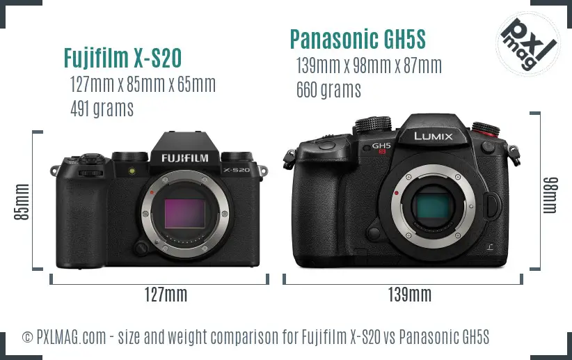 Fujifilm X-S20 vs Panasonic GH5S size comparison