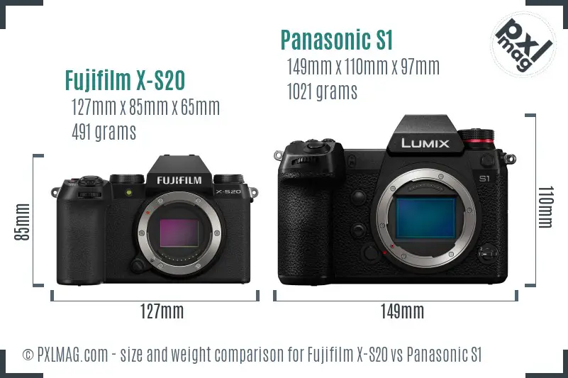 Fujifilm X-S20 vs Panasonic S1 size comparison Fujifilm X-S20 vs Panasonic S1 size comparison