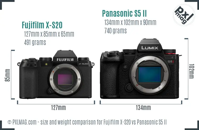 Fujifilm X-S20 vs Panasonic S5 II size comparison