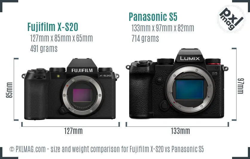 Fujifilm X-S20 vs Panasonic S5 size comparison Fujifilm X-S20 vs Panasonic S5 size comparison