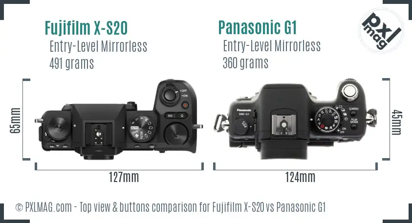Fujifilm X-S20 vs Panasonic G1 top view buttons comparison