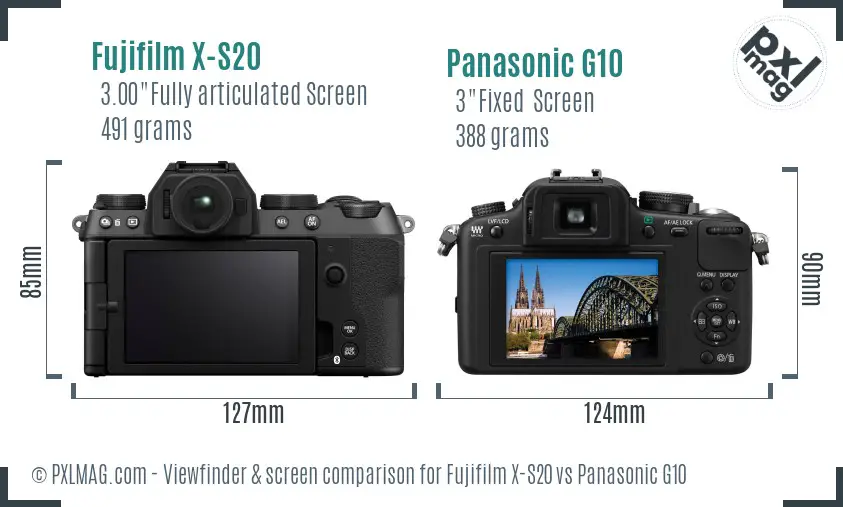 Fujifilm X-S20 vs Panasonic G10 Screen and Viewfinder comparison