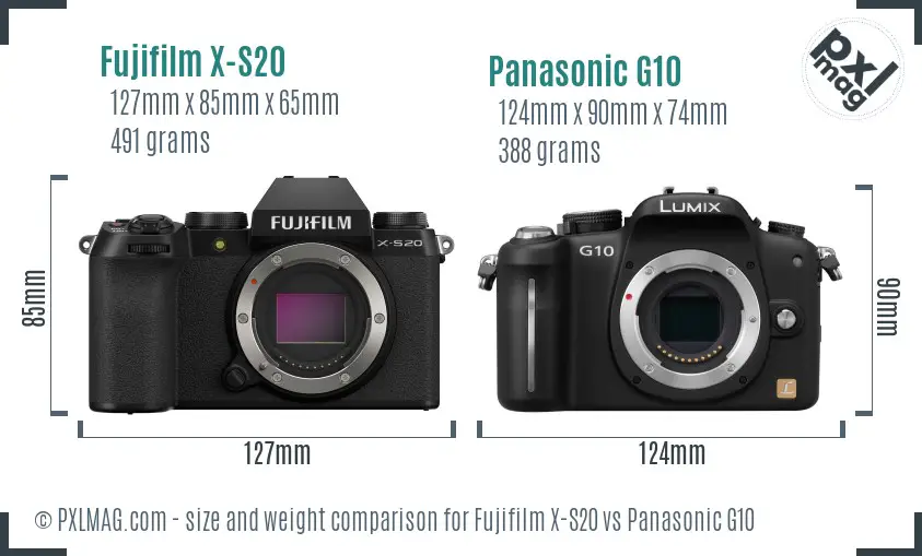 Fujifilm X-S20 vs Panasonic G10 size comparison