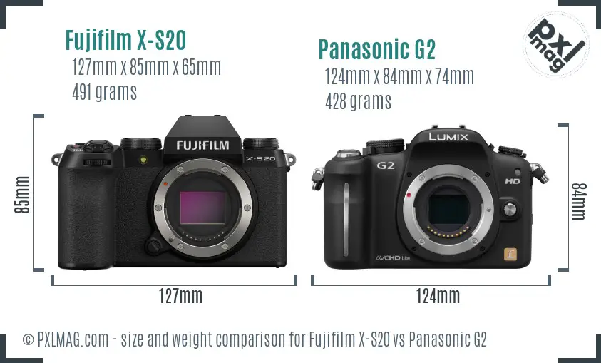 Fujifilm X-S20 vs Panasonic G2 size comparison