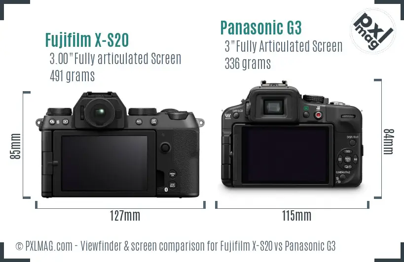 Fujifilm X-S20 vs Panasonic G3 Screen and Viewfinder comparison