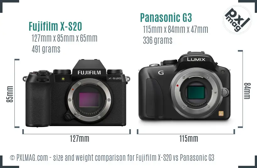 Fujifilm X-S20 vs Panasonic G3 size comparison