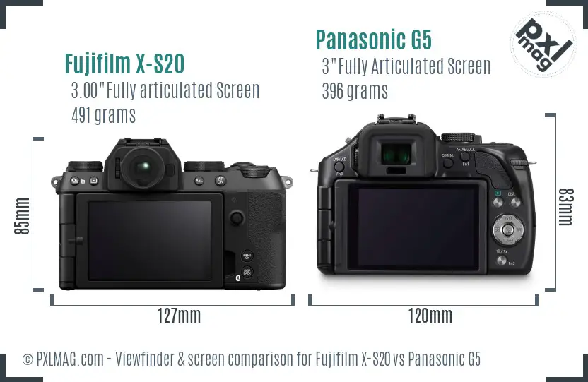Fujifilm X-S20 vs Panasonic G5 Screen and Viewfinder comparison