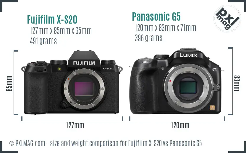Fujifilm X-S20 vs Panasonic G5 size comparison