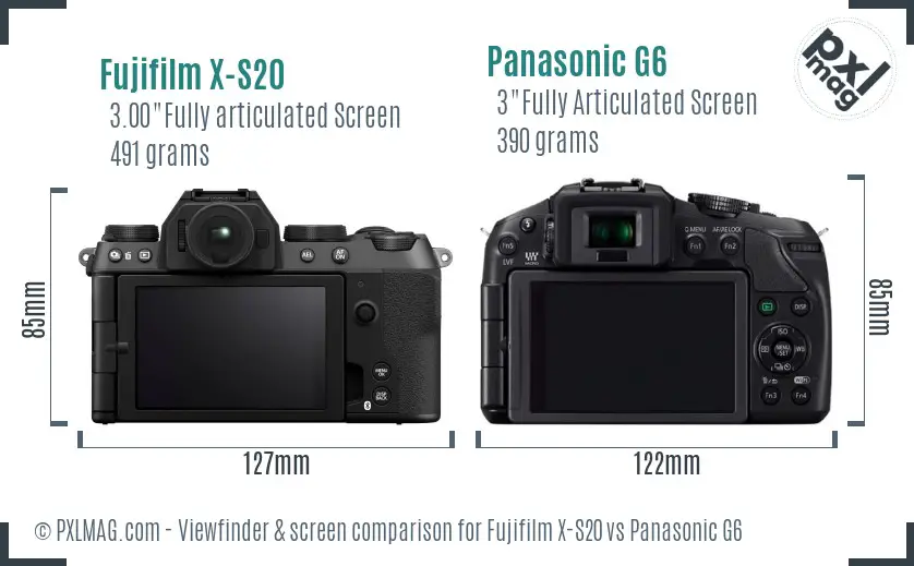 Fujifilm X-S20 vs Panasonic G6 Screen and Viewfinder comparison
