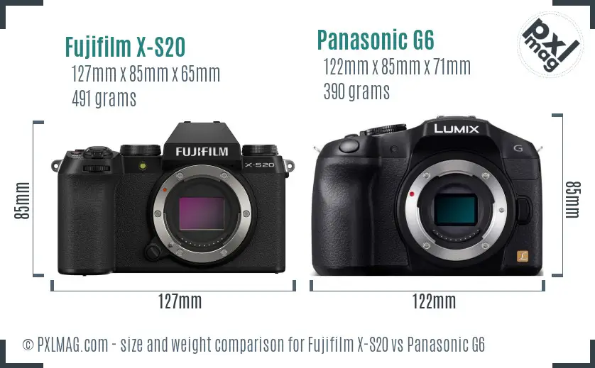 Fujifilm X-S20 vs Panasonic G6 size comparison