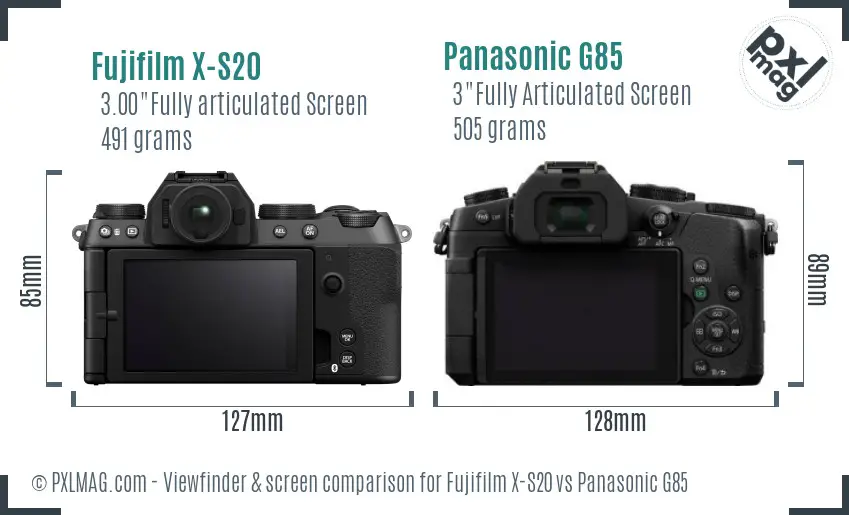 Fujifilm X-S20 vs Panasonic G85 Screen and Viewfinder comparison