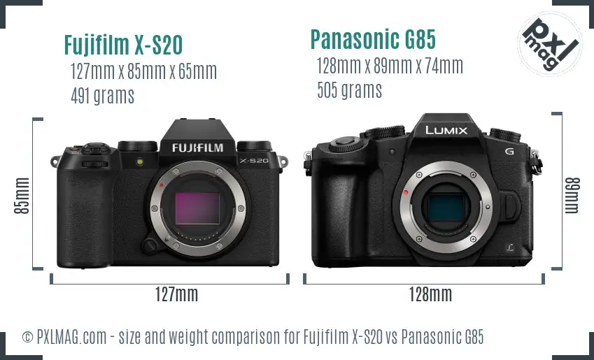 Fujifilm X-S20 vs Panasonic G85 size comparison