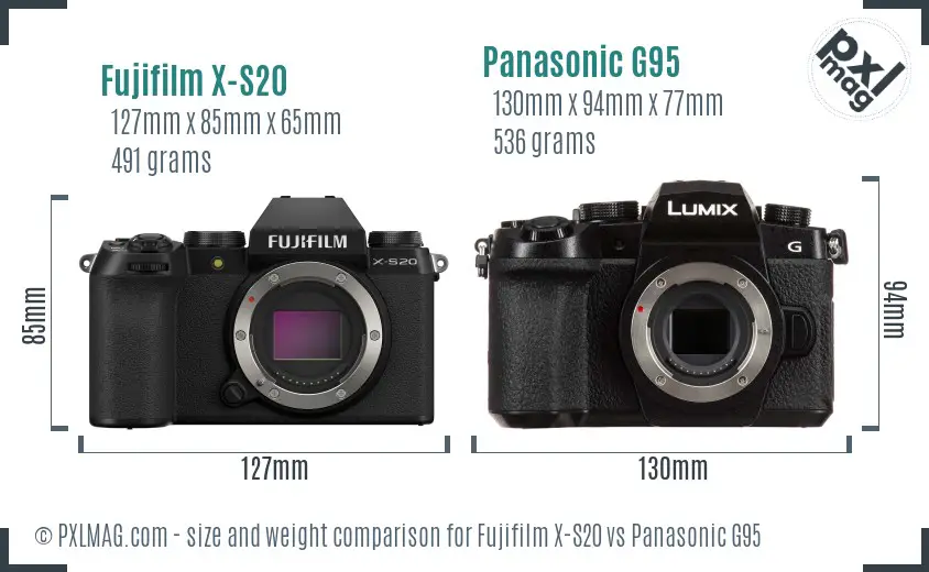 Fujifilm X-S20 vs Panasonic G95 size comparison