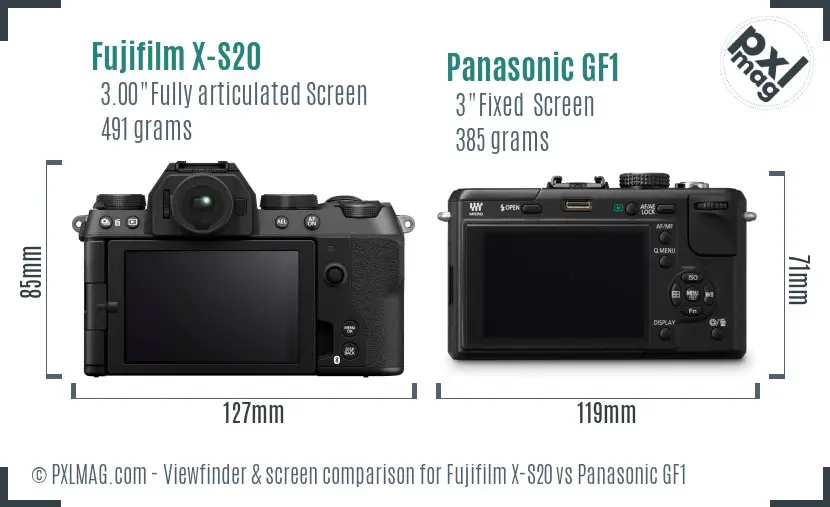 Fujifilm X-S20 vs Panasonic GF1 Screen and Viewfinder comparison