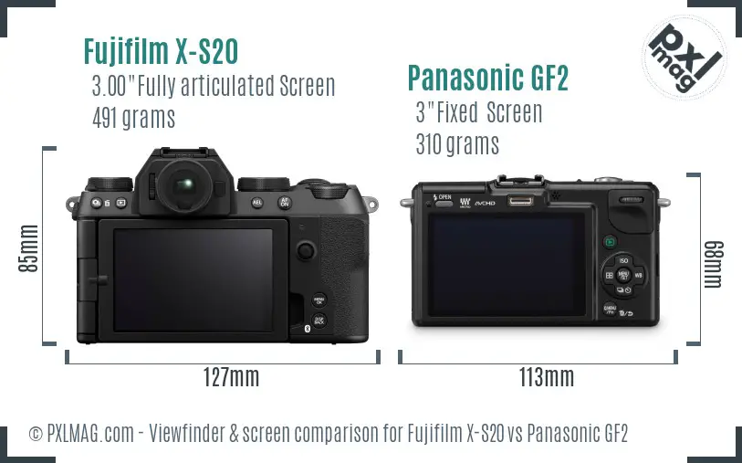 Fujifilm X-S20 vs Panasonic GF2 Screen and Viewfinder comparison