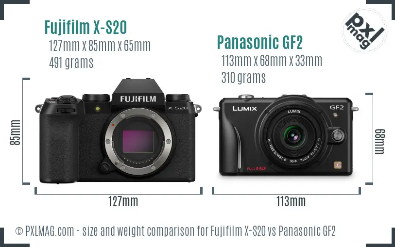 Fujifilm X-S20 vs Panasonic GF2 size comparison