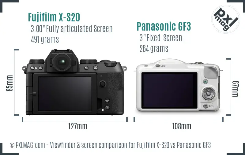 Fujifilm X-S20 vs Panasonic GF3 Screen and Viewfinder comparison