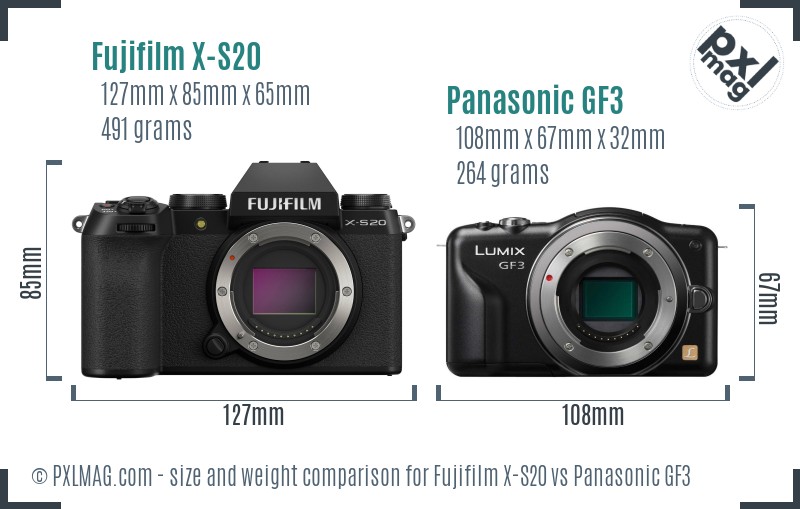 Fujifilm X-S20 vs Panasonic GF3 size comparison