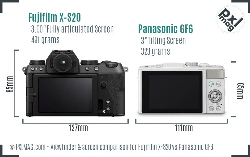 Fujifilm X-S20 vs Panasonic GF6 Screen and Viewfinder comparison