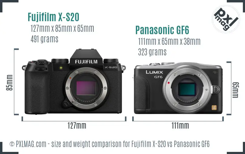 Fujifilm X-S20 vs Panasonic GF6 size comparison