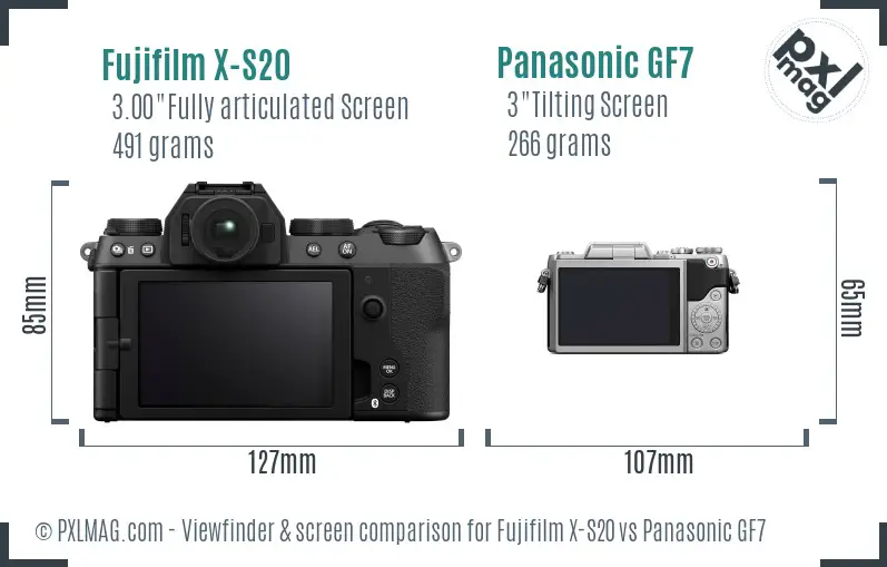 Fujifilm X-S20 vs Panasonic GF7 Screen and Viewfinder comparison