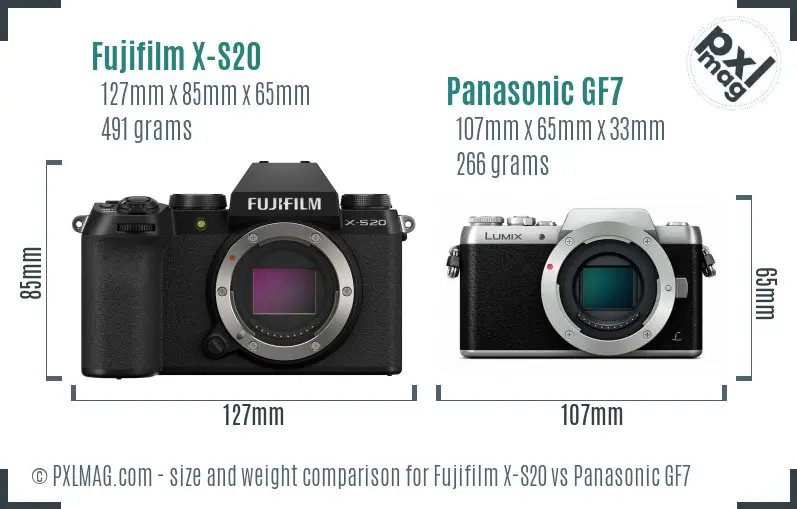 Fujifilm X-S20 vs Panasonic GF7 size comparison