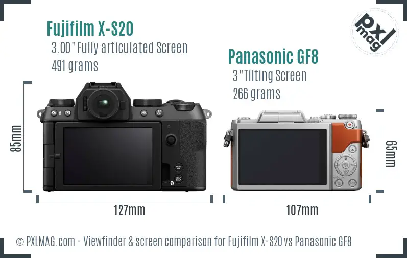 Fujifilm X-S20 vs Panasonic GF8 Screen and Viewfinder comparison