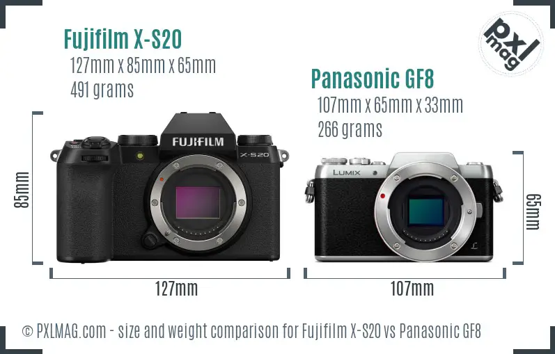 Fujifilm X-S20 vs Panasonic GF8 size comparison