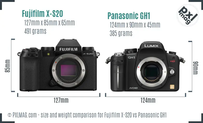 Fujifilm X-S20 vs Panasonic GH1 size comparison Fujifilm X-S20 vs Panasonic GH1 size comparison