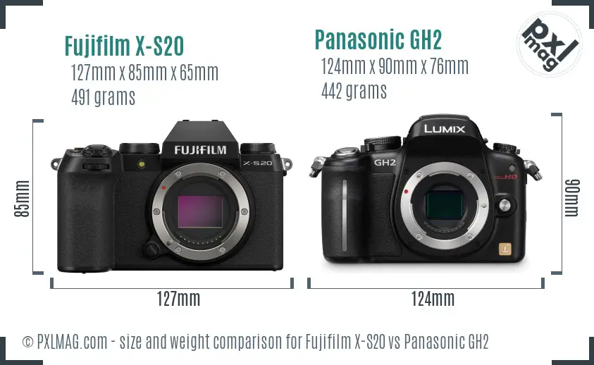 Fujifilm X-S20 vs Panasonic GH2 size comparison Fujifilm X-S20 vs Panasonic GH2 size comparison