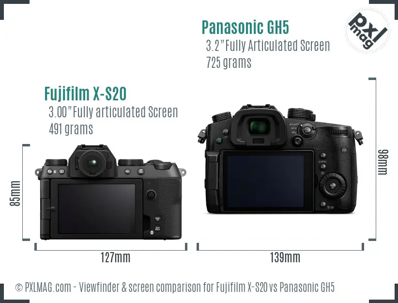 Fujifilm X-S20 vs Panasonic GH5 Screen and Viewfinder comparison