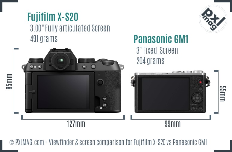 Fujifilm X-S20 vs Panasonic GM1 Screen and Viewfinder comparison