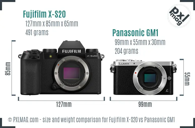 Fujifilm X-S20 vs Panasonic GM1 size comparison