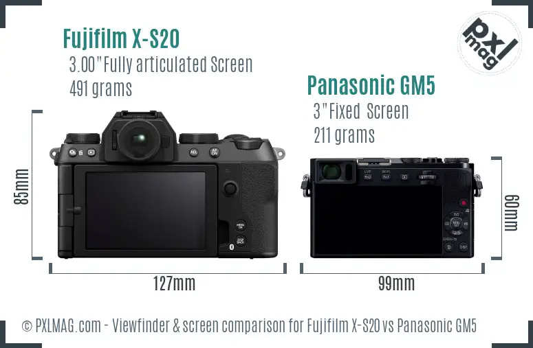 Fujifilm X-S20 vs Panasonic GM5 Screen and Viewfinder comparison