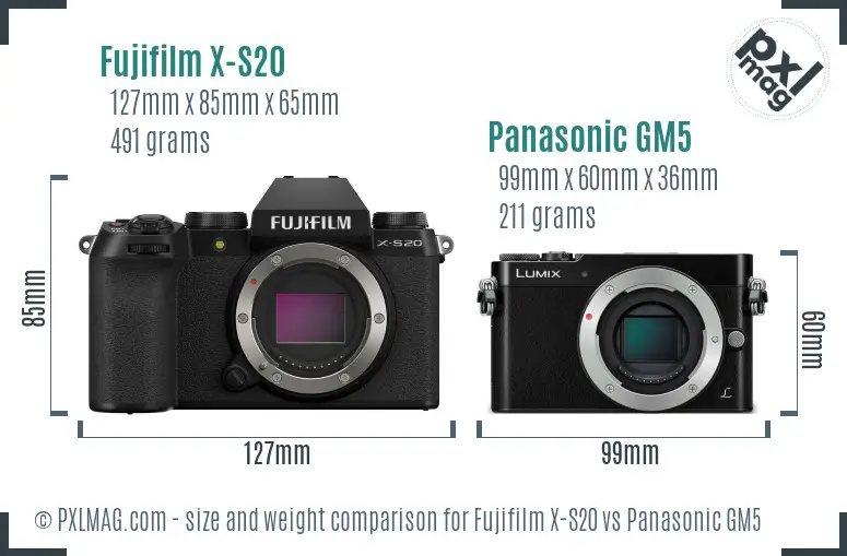 Fujifilm X-S20 vs Panasonic GM5 size comparison