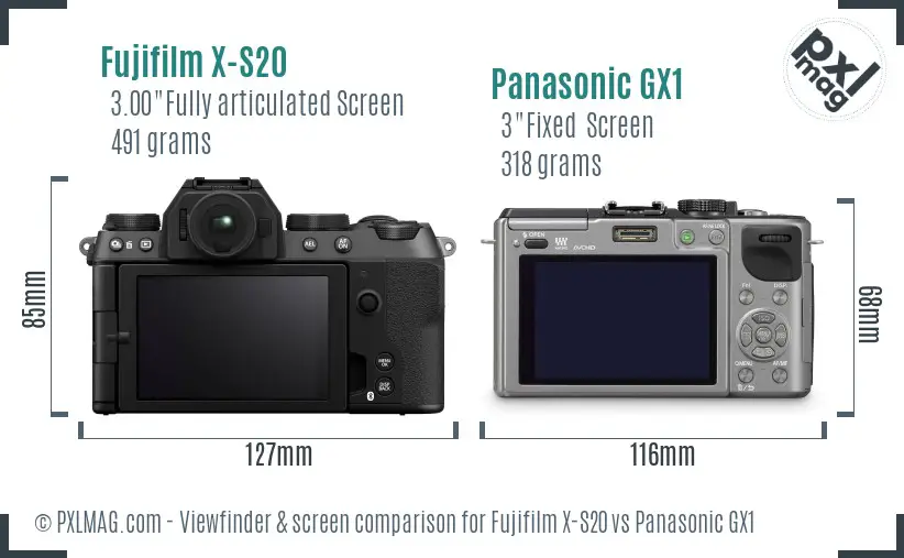 Fujifilm X-S20 vs Panasonic GX1 Screen and Viewfinder comparison
